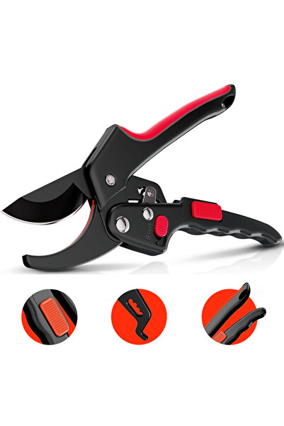 Choice مقص تقليم أحمر ذو سقاطة بطول 20-24.9 سم، شديد التحمل، مثالي لأعمال البستنة - يزيد قوة القطع 3 أضعاف - مثالي