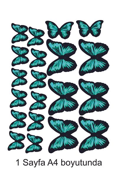 hediyehobihersey Butterflies Pattern Green A4 Size Edible Ornament Cake Cookie Candy Dough Paper Printing