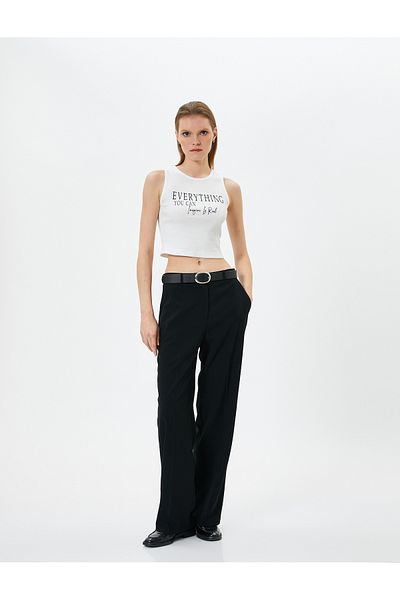 Koton Neckholder-Kragen, Athlete-Crop, Slogan, bedruckte Baumwolle