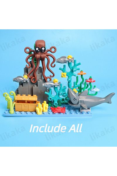 Choice Undersea Shark Underwater World Sea Animals Building Blocks Toys Moc Rays Turtles Fish Octopus With