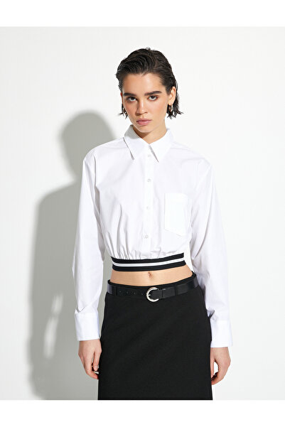 Koton Crop popelínová košile s dlouhým rukávem v pase s detailními kapsami na knoflíky, bavlna