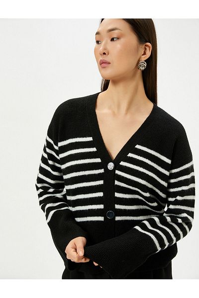Koton V-Neck Cardigan Buttoned Knitted