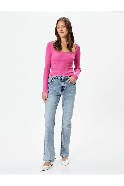 Koton Knitwear Sweater Sweetheart Collar Ribbed