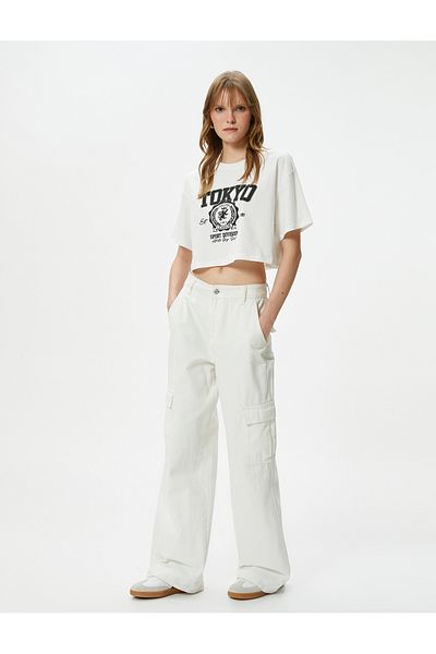 Koton Crop Printed T-Shirt κοντό μανίκι Crew λαιμόκοψη