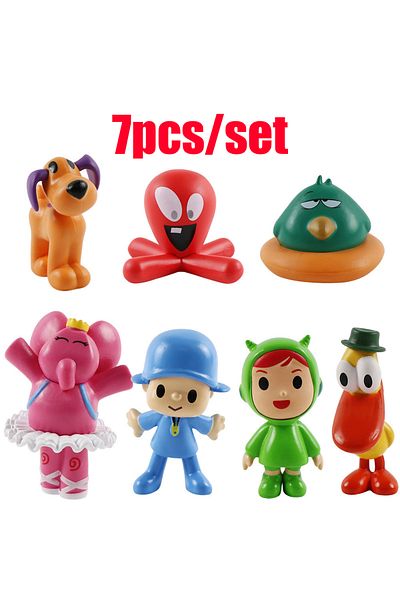 BANDAI 7Pcs Opp bag 8cm Kawaii Pocoyo Animal Toy Bird Duck Elephant Figure Doll Model Scene Ornaments Anime
