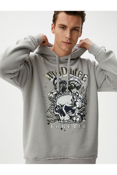 Koton Oversize Hooded Sweatshirt Skull Printed