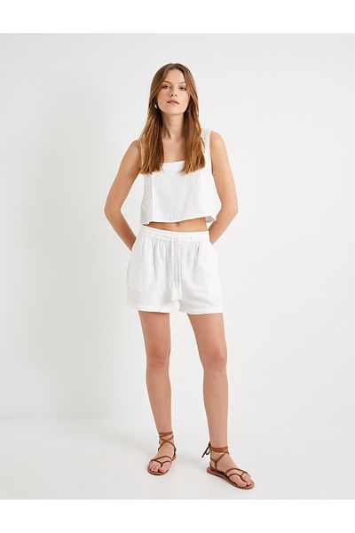 Koton Kurzes Tanktop aus Musselin mit dicken Trägern – quadratischer Kragen, Baumwolle