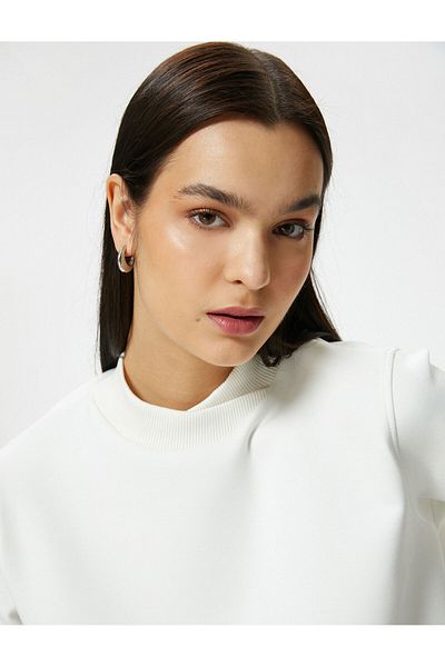 Koton Crop Sweatshirt Stand Collar Ribbed