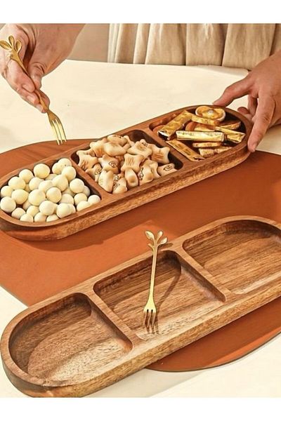 AR&MA WOOD 3 Compartment Bowl Snack Bowl - Wooden Plate, Breakfast Bowl