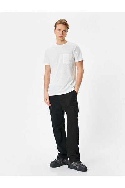 Koton Λιωμένο T-Shirt Slim Fit Pocket Λεπτομερές κοντό μανίκι με λαιμόκοψη