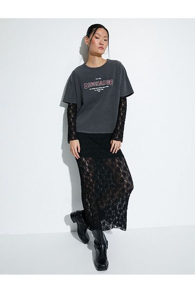 Koton Slogan Printed T-Shirt Short Sleeve Crew Neck Cotton