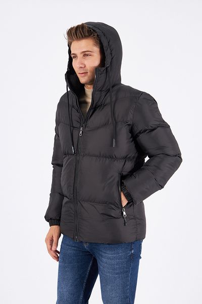 Avones Men's Pockets Zippered Hooded Puffer Jacket with Inner Pocket