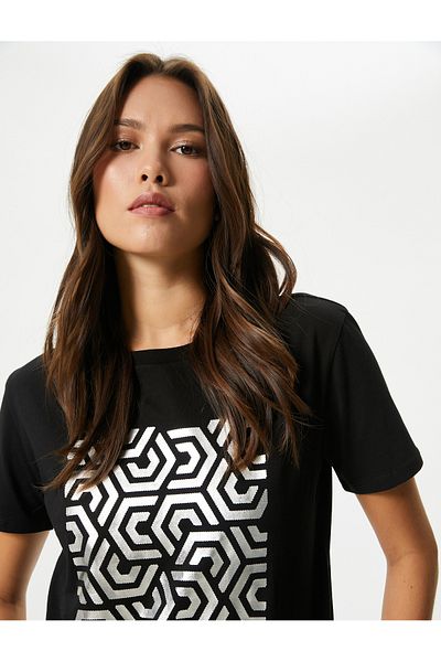 Koton Tricou din bumbac imprimat cu decolteu