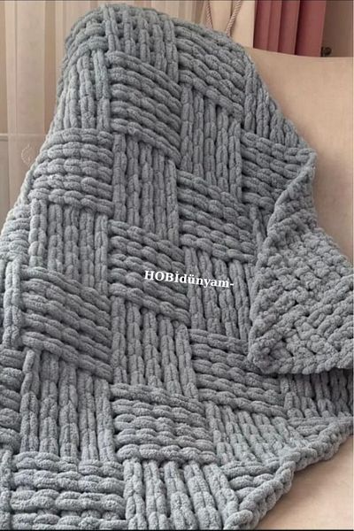 Alize Cube Sugar Pattern Knitted Baby Blanket 90/90