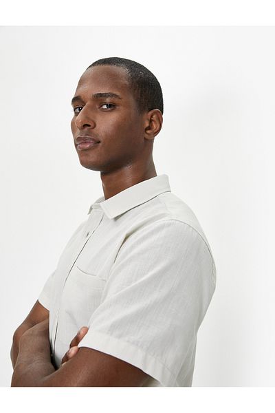 Koton Short Sleeve Shirt Slim Fit Classic Collar Buttoned Pocket Detail