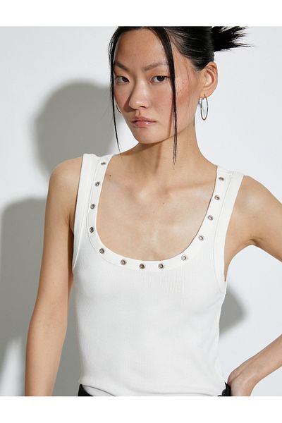 Koton Μεταλλικό αξεσουάρ U Collar Athlete Λεπτομερές βαμβακερό ραβδωτό