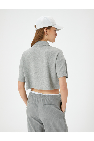Koton Polo-Ausschnitt T-Shirt Crop Kurzarm geknöpft Viskose-Mischgewebe