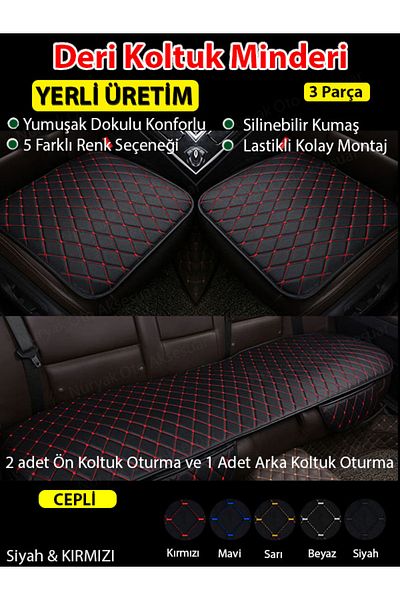 Nuryak Oto Aksesuar وسادة مقعد من الجلد الأسود مع خياطة حمراء لمقعد ثلاثي القطع متوافق مع Mazda Cx-5