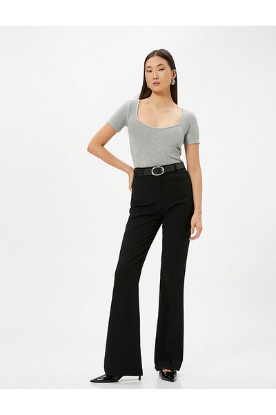 Koton U Neck Short Sleeve Viscose Blend - Basic Body
