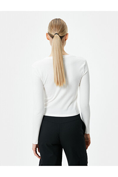 Koton Langarm-T-Shirt mit Slogan-Aufdruck, Rundhalsausschnitt, Baumwolle