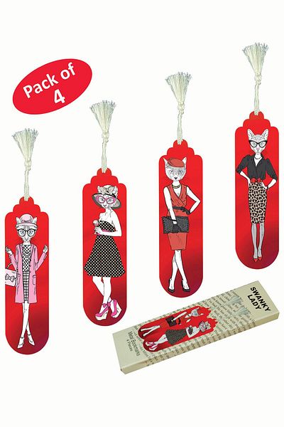 Pictor Gift مجموعة إشارات مرجعية مكونة من 4 قطع مع شرابات معدنية على شكل قطة سوانكي ليدي