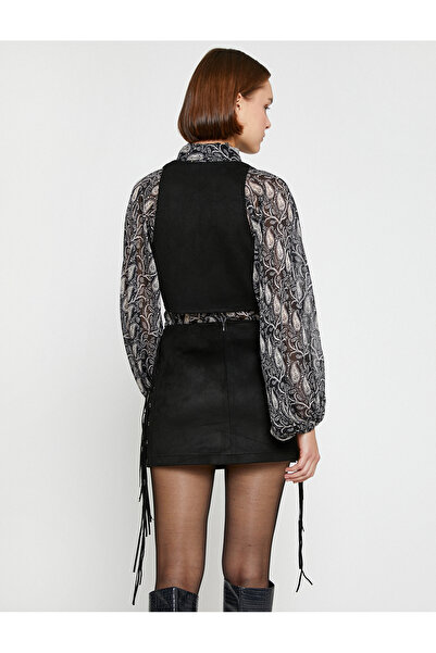 Koton Suede Look Vest with Crochet Knit Detail