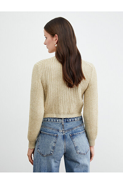 Koton Buttoned Glitter Crop Cardigan