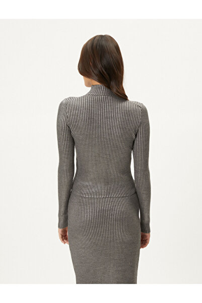 Koton Tricotaj Pulover Jumătate cu gât rotic metalic Aurit Regular Fit Cașmir Texturat