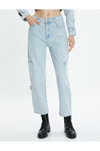 Koton Cargo Jeans Straight Jeans Short Straight Leg High Waist - Eve Jean