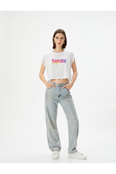 Koton Μπλουζάκι Crop Crop με κοντό μανίκι με λαιμόκοψη