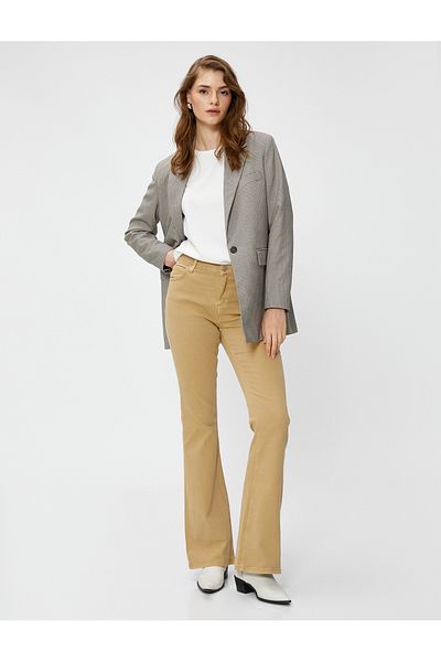 Koton Gabardine Fabric Spanish Leg Trousers - Cotton with Slim Fit and Pocket Detail