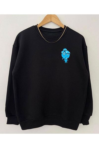 Moda Glo Μαύρο φούτερ με λαιμόκοψη με στάμπα φωτιάς και νερού