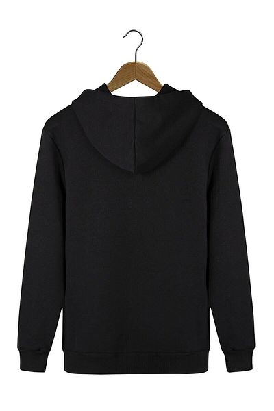 Moda Glo Hanorac unisex negru cu glugă cu glugă, imprimat în față, cu trei fire groase