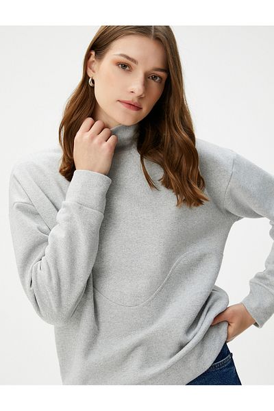 Koton Stand Collar Sweatshirt Textured Long Sleeve