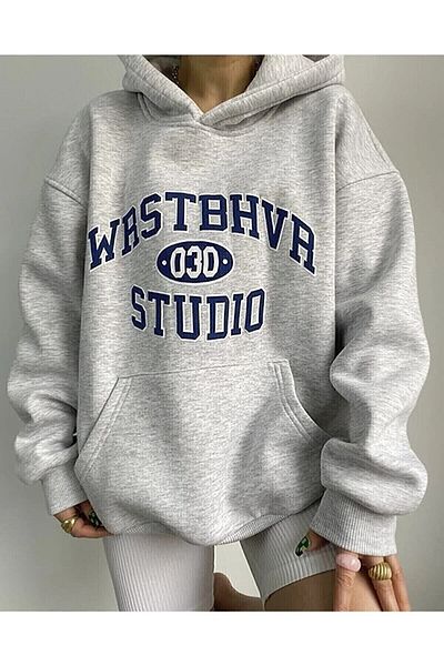 Moda Glo Унисекс сив суичър с качулка с щампа Wrstbhrv