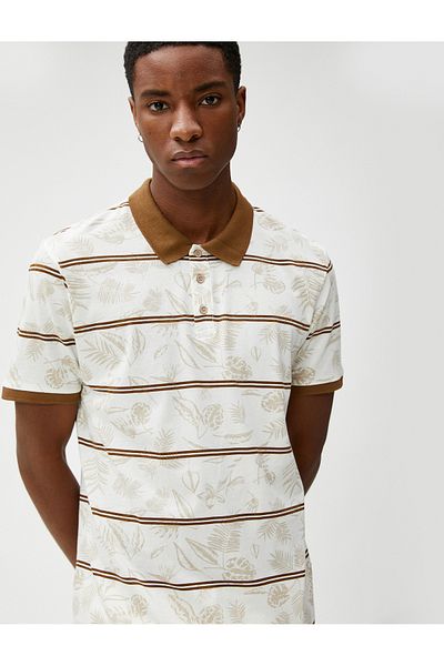 Koton Tričko Polo Neck s knoflíky Slim Fit Leaf Detailed