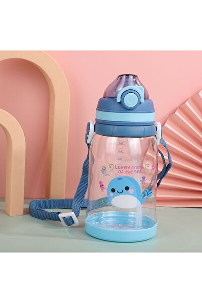 Livava زجاجة مياه على شكل حوت مع حبل تعليق وقش، لون أزرق، 18×8