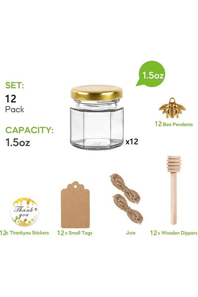 Choice 12pcs Set 12pack 1.5oz Hexagon Glass Mini Honey Jars With Dipper Party Wedding Baby Shower Favors Fo