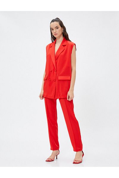 Koton Ribbed Trousers Straight Leg Side Zipper