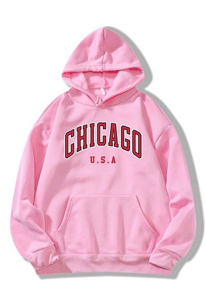 Moda Glo Unisex Hooded Pink Color Chicago Printed Hoodie