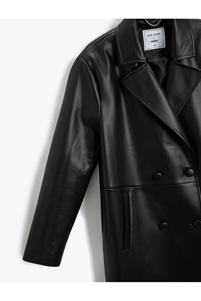 Koton Uzun Deri Görünümlü Ceket