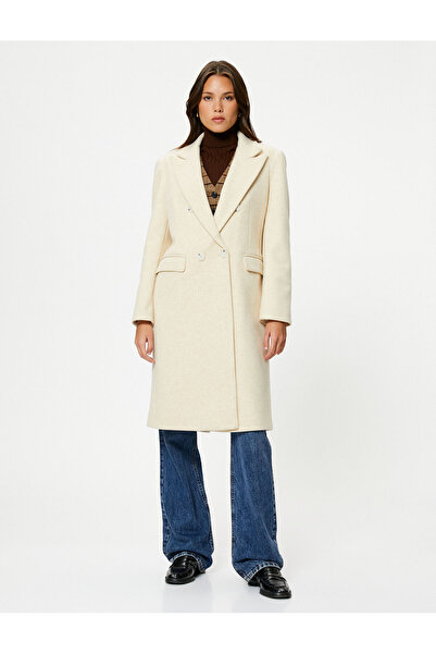 Koton Langer Mantel mit Manschetten, geknöpft, zweireihig, Tasche detailliert