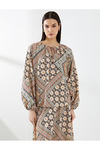 Koton Bluzka z rękawami balonowymi, w etniczne wzory, z okienkiem, szczegółowa mieszanka wiskozy