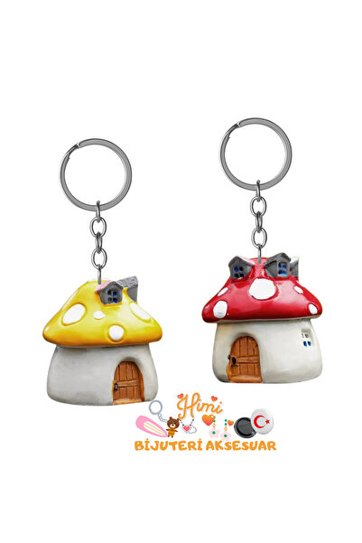 himi bijuteri aksesuar 2-Piece Mushroom House Keychain Backpack Ornament Auto...
