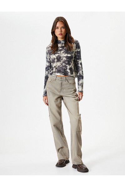 Koton Long Sleeve T-Shirt Batik Patterned High Collar Slim Fit