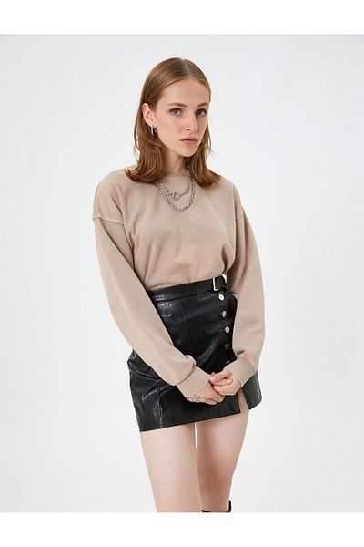 Koton Crew Neck Sweatshirt Cotton Long Sleeve Ribbed