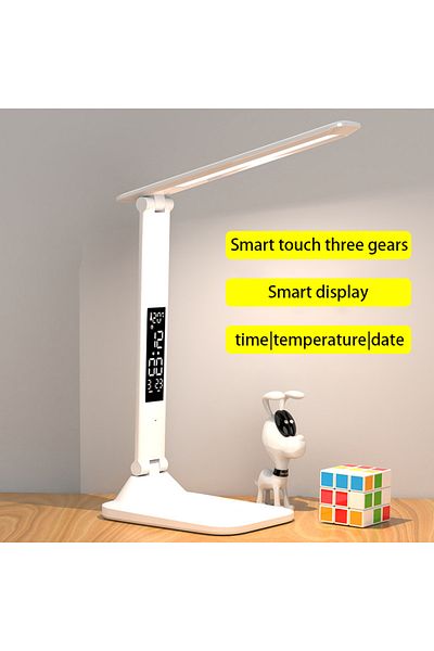 Choice Foldable LED Table Lamp Reading Eye Protection 3 Color Stepless Dimmable Time Date Temperature US...