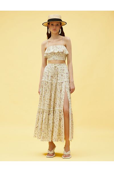 Koton Ruffled Elastic Floral Crop Undershirt