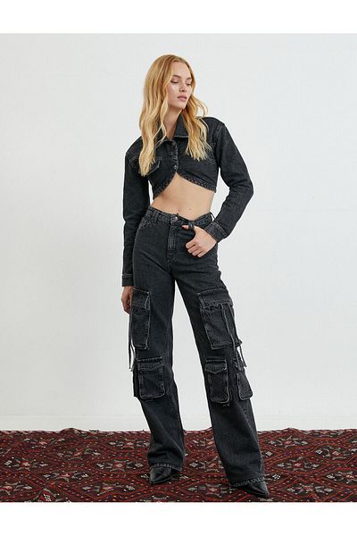 Koton Jachetă de blugi crop din bumbac cu croială asimetrică, cu croiala subțire