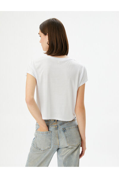 Koton Μπλουζάκι Crop Crop με κοντό μανίκι με λαιμόκοψη